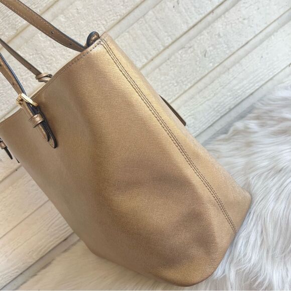 MICHAEL KORS Gold Champagne Pocket Jet Set Hamilton Voyager Tote - Picture 5 of 10